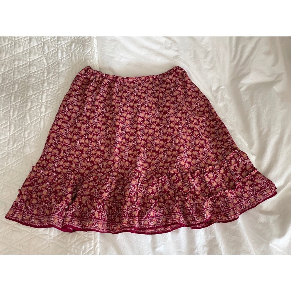 Max Studio Skirt Floral Paisley Ruffle Tiered Mini Boho Coquette Red Pink Medium